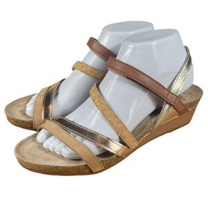 Naot Hero Sandal Women's Beige Brown Wedge Heel Strappy Sandals Size 39 US 8